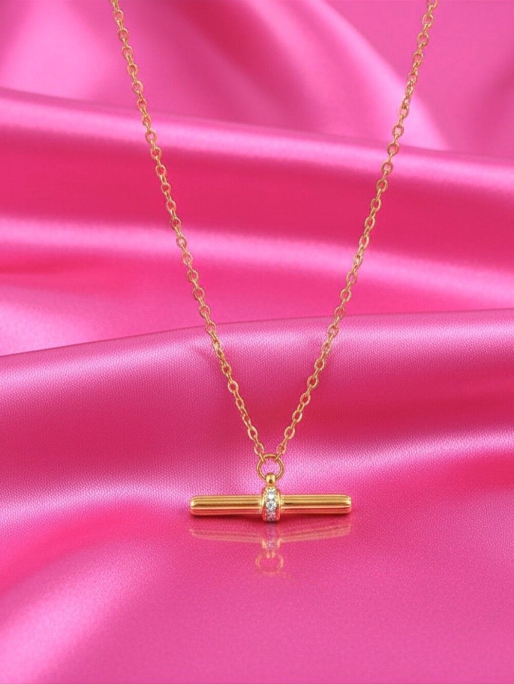 Trendy Gold T-Bar Pendant Necklace -   Women Jewelry - NEW